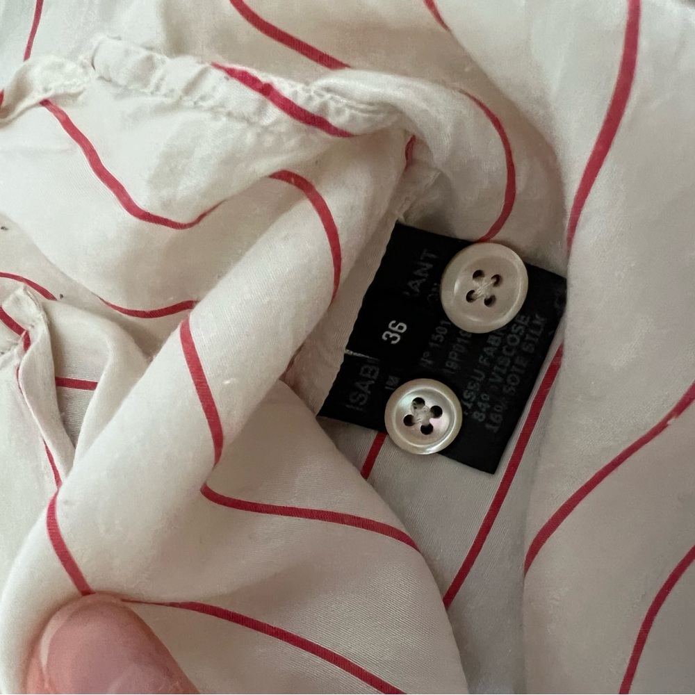 Isabel Marant Cream and Red Striped Button Down Shirt - Picture 5 of 13